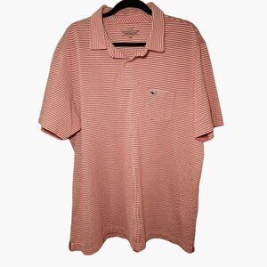 Vineyard Vines Mens Size Medium Striped Collard Polo T Shirt Pink White Navy Emb